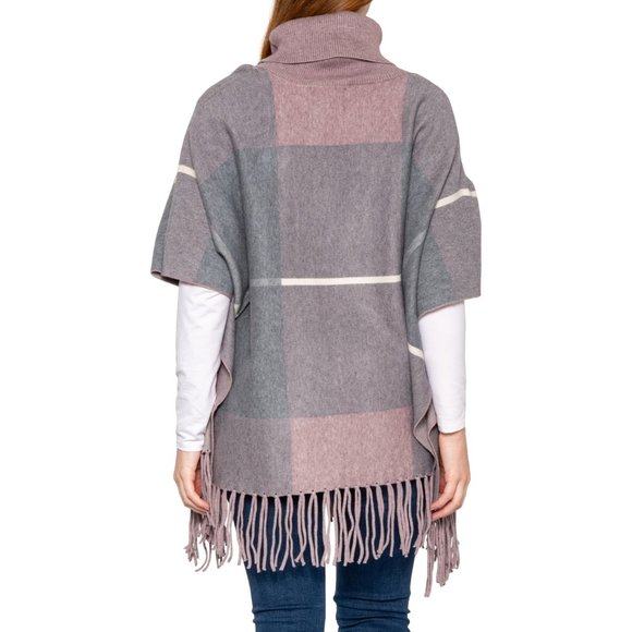 NEW House of Harlow 1960 Fringed Pattern Poncho Coffee Bean/Cashew/Ivory  166sn - Picture 4 of 4